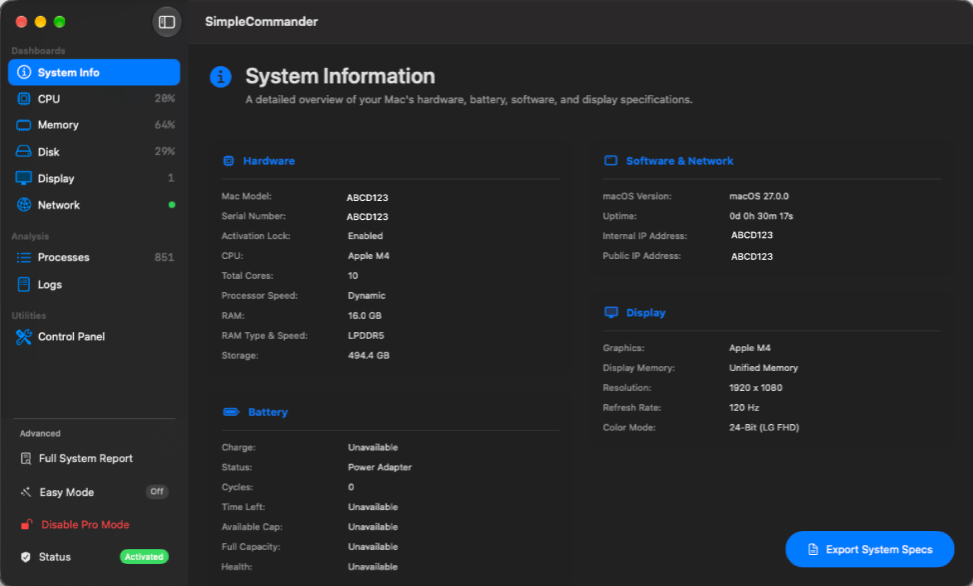 Main Dashboard Screenshot